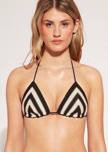 Black / Beige Calzedonia Triangle String Mumbai Women's Bikini Tops | USA2053WY