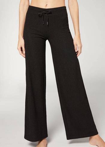 Black Calzedonia Cashmere Palazzo Women's Leggings | USA2625FM