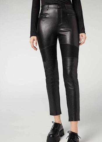 Black Calzedonia Coated Thermal Skinny Biker Women's Leggings | USA2632UT