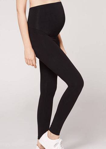 Black Calzedonia Cotton Maternity Women's Leggings | USA2641HK