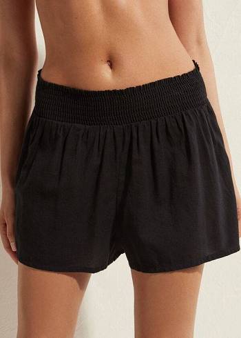 Black Calzedonia Cotton Shorts Women's Cover Ups | USA2125CE