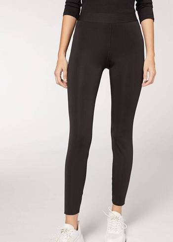 Black Calzedonia Double Faced Plush Women's Leggings | USA2642GL