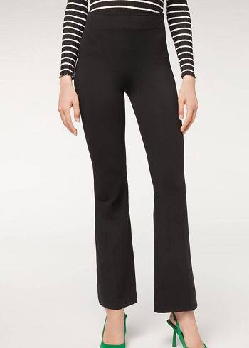 Black Calzedonia Flared in Supima Ultra Light Cotton Women's Leggings | USA2654EX