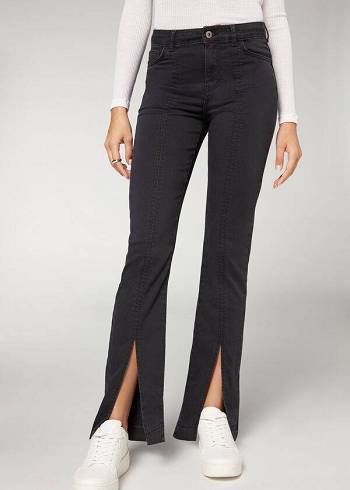 Black Calzedonia Front Slit Women's Jeans | USA2597GL