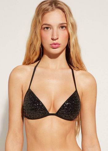 Black Calzedonia Graduated Padded Triangle Cannes Women's Bikini Tops | USA1733ZG