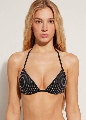 Black Calzedonia Graduated Padded Triangle Shanghai Women's Bikini Tops | USA1746UT