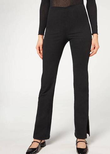 Black Calzedonia High-Waist Flared in Denim with Slits Women's Jeans | USA2598FM