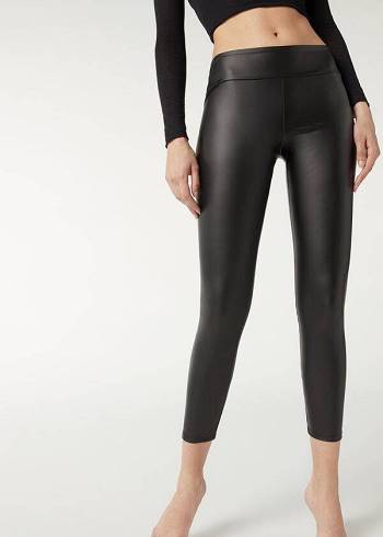 Black Calzedonia Leather Effect Women's Leggings | USA2663ZG