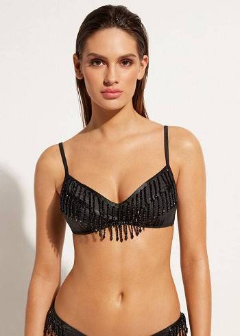 Black Calzedonia Lightly Padded Tank-Style Taipei Women's Bikini Tops | USA1780GL