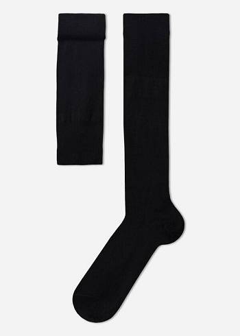 Black Calzedonia Lisle Thread Men's Long Socks | USA2768DN