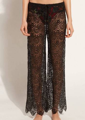 Black Calzedonia Long Crochet Pants Women's Cover Ups | USA2133RW