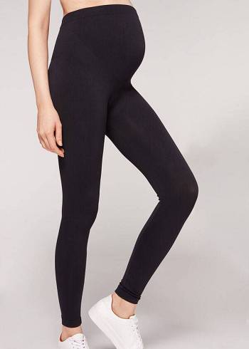 Black Calzedonia Opaque Maternity Footless Tights Women's Leggings | USA2668GL