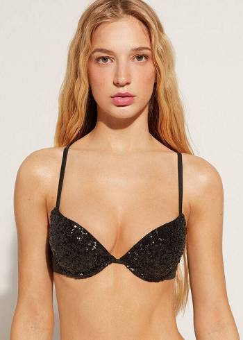 Black Calzedonia Padded Push-Up Cannes rosa Women's Bikini Tops | USA1843MA