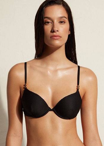 Black Calzedonia Padded Push-Up Casablanca Women's Bikini Tops | USA1846EX