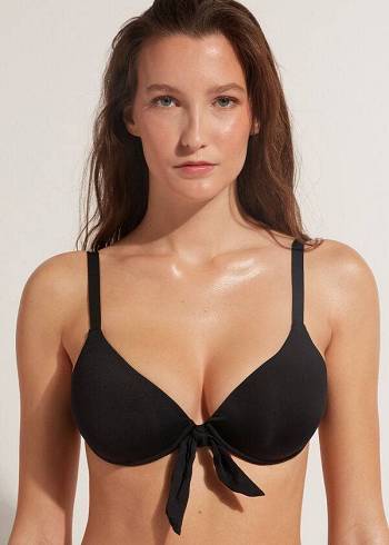 Black Calzedonia Padded Push-Up Indonesia Women's Bikini Tops | USA1852OR