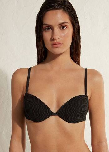 Black Calzedonia Padded Push-Up Mykonos Women's Bikini Tops | USA1867BC