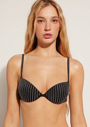 Black Calzedonia Padded Push Up Shanghai Women's Bikini Tops | USA1832GL