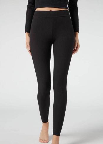 Black Calzedonia Ribbed with Cashmere Women's Leggings | USA2675IS