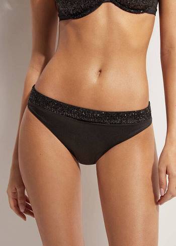 Black Calzedonia Sequined Cannes Women's Bikini Bottoms | USA1534EX