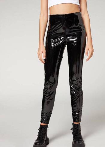 Black Calzedonia Skinny in Thermal Vinyl Women's Leggings | USA2686VD