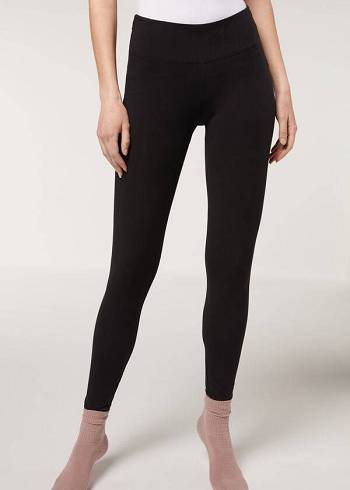 Black Calzedonia Supima Cotton Women's Leggings | USA2693HK