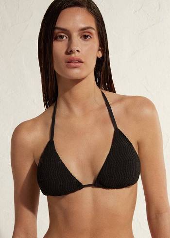 Black Calzedonia Triangle String Mykonos Women's Bikini Tops | USA2055RW