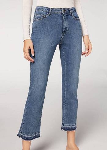 Blue Calzedonia Cropped Flare Women's Jeans | USA2563VD