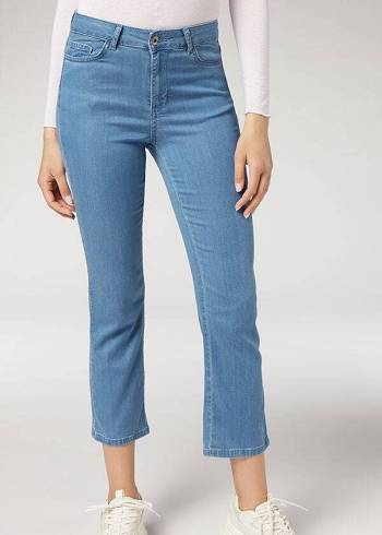 Blue Calzedonia Eco Light Flared Cropped Denim Women's Jeans | USA2570HK