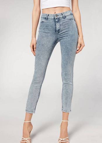 Blue Calzedonia Faded Skinny Push-Up Women's Jeans | USA2590CE