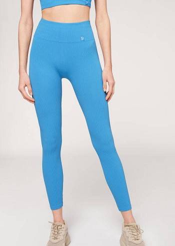 Blue Calzedonia Fine Ribbed Seamless Sport Women's Leggings | USA2647PQ