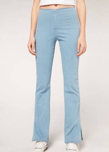 Blue Calzedonia High-Waist Flared in Denim with Slits Women's Jeans | USA2599DN