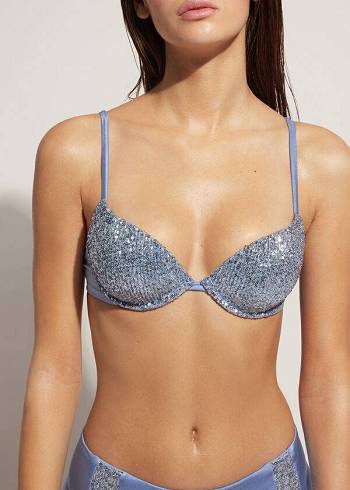 Blue Calzedonia Padded Push-Up Cannes Women's Bikini Tops | USA1839CE