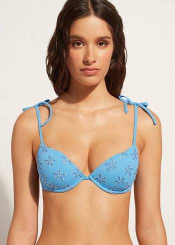 Blue Calzedonia Padded Push-Up Corfù Women's Bikini Tops | USA1851IS