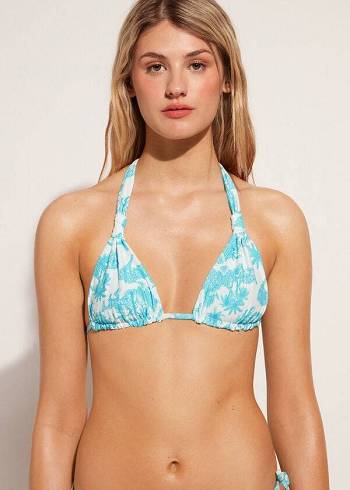 Blue Calzedonia Triangle String Sorrento Women's Bikini Tops | USA2059IS