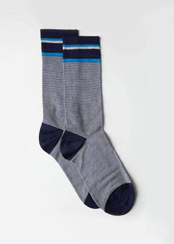 Blue / Gery Calzedonia Micro Striped Men's Crew Socks | USA2856FM