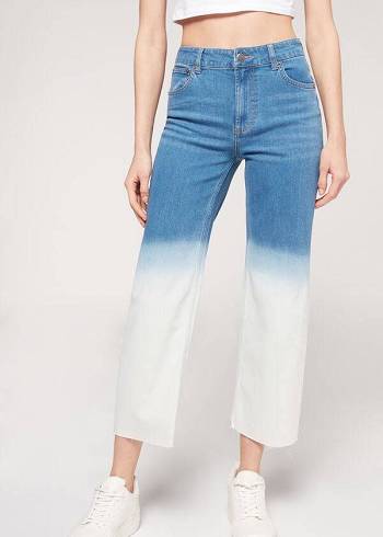 Blue / White Calzedonia Cropped Straight-Leg Women's Jeans | USA2566ZG