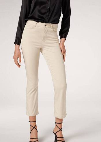 Brown / Beige Calzedonia Eco Light Flared Cropped Denim Women's Jeans | USA2572FM