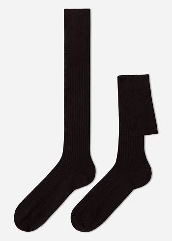 Brown Calzedonia Lisle Thread Ribbed Men's Long Socks | USA2757VD