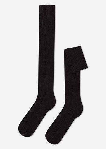 Brown Calzedonia Ribbed Wool and Cashmere Men's Long Socks | USA2776TV