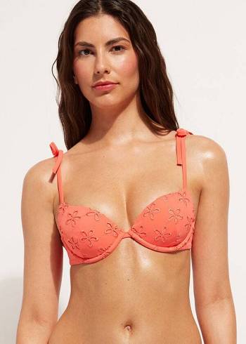 Coral Orange Calzedonia Padded Push-Up Corfù Women's Bikini Tops | USA1850UT