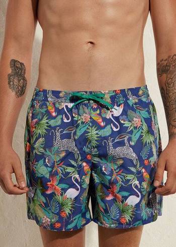 Green / Blue Calzedonia Formentera Men's Swim Trunks | USA2919RW