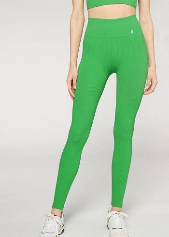 Green Calzedonia Fine Ribbed Seamless Sport Women's Leggings | USA2652TV