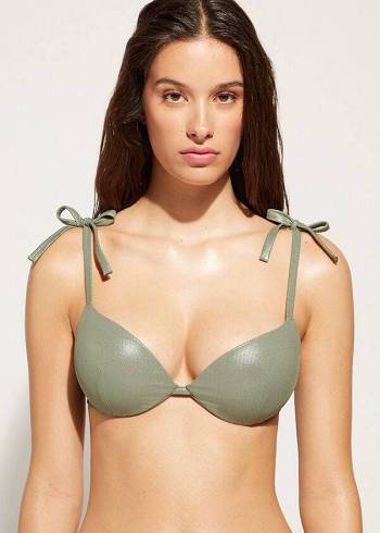 Green Calzedonia Graduated Padded Push Up Antigua Women's Bikini Tops | USA1716EX