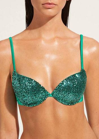 Green Calzedonia Padded Push-Up Cannes Women's Bikini Tops | USA1840VD