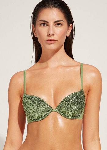 Green Calzedonia Padded Push-Up Cannes rosa Women's Bikini Tops | USA1842NB