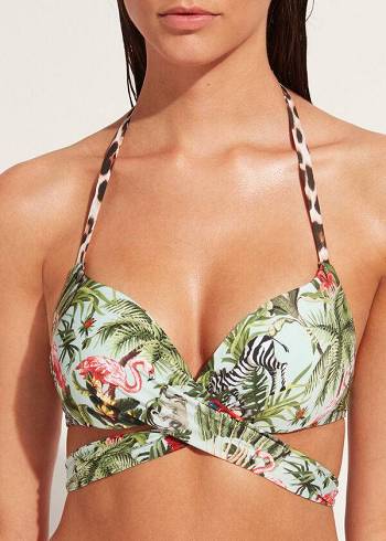 Green Calzedonia Padded Push-Up Nairobi Eco Women's Bikini Tops | USA1871WY