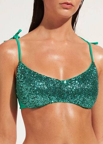 Green Calzedonia Padded Tank-Style Cannes Women's Bikini Tops | USA1884GL