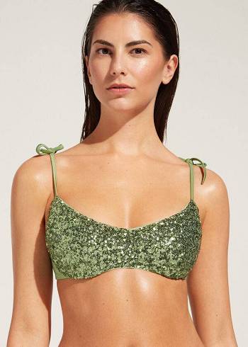 Green Calzedonia Padded Tank-Style Cannes rosa Women's Bikini Tops | USA1887KI