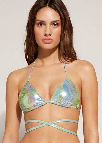 Green Calzedonia Snake-Pattern Triangle String Las Palmas Women's Bikini Tops | USA1959SO