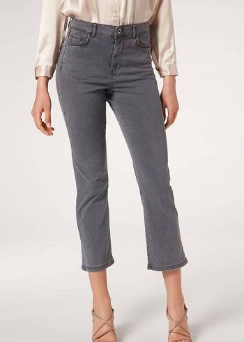 Grey Calzedonia Eco Light Flared Cropped Denim Women's Jeans | USA2571GL